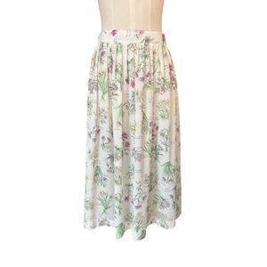 Vintage Whimsical Cottage Fairy Sheer Botanical Floral Ship' N Shore Skirt Sz 14